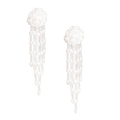 Clear Glass Bead Ball Fringe Earrings