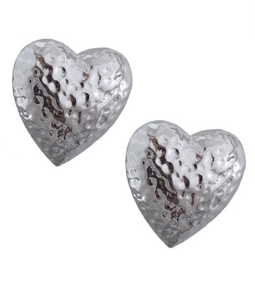 Dozen Silver Hammered Heart Stud Earrings