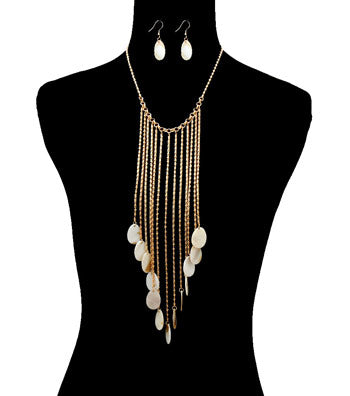 Abalone Shell Drop Fringe Necklace Set