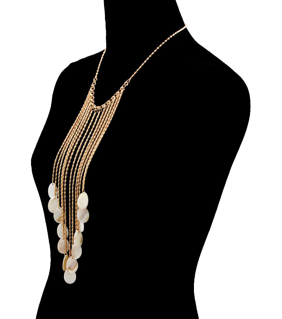 Abalone Shell Drop Fringe Necklace Set