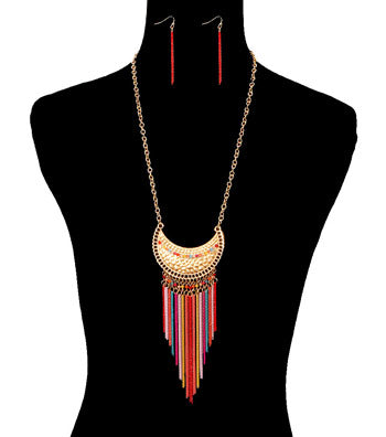Tassel with Metal Necklace Set