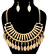 Gold Textured Detail and Leaf Fringe Necklace Set