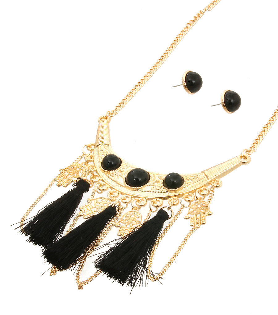 Tribal Black Tassel Necklace Set