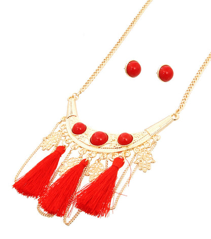 Tribal Red Tassel Necklace Set