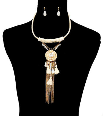 Cord Tassel Necklace Set