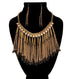Gold Chain with Rhinestones, Black Beads and Chain Fringe Necklace Set