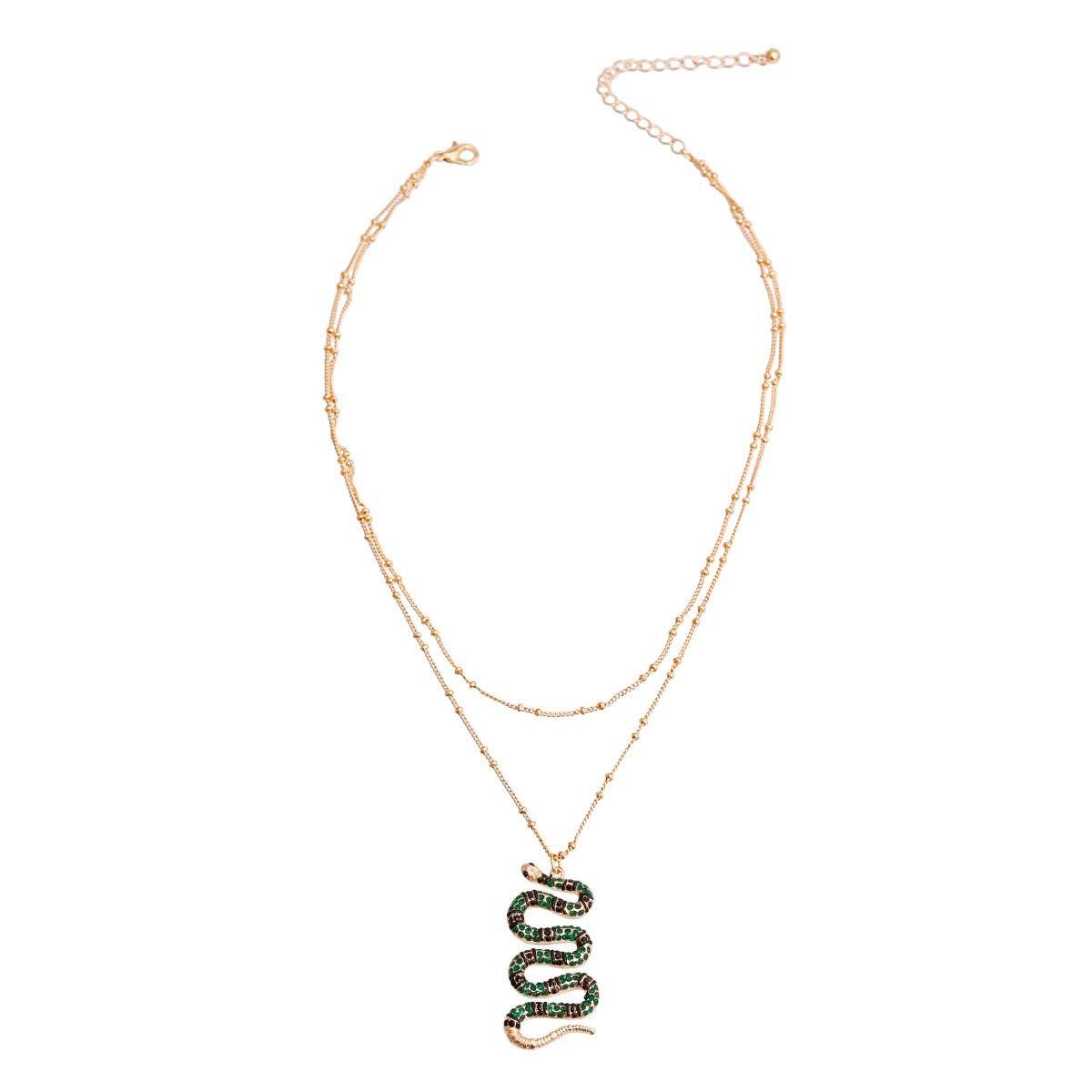 Designer Green Snake Layer Necklace