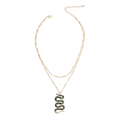 Designer Green Snake Layer Necklace