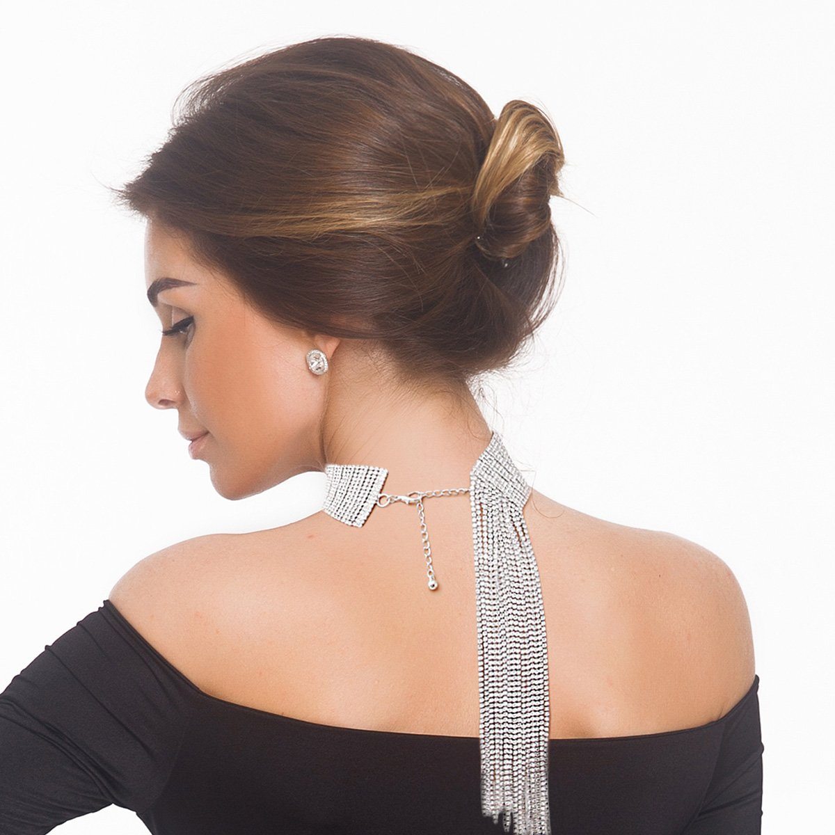 Silver 15 Line Rhinestone Fringe Choker