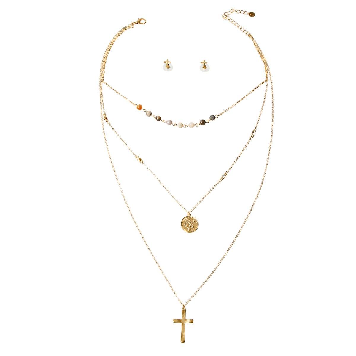 Cross and Coin Necklace Set