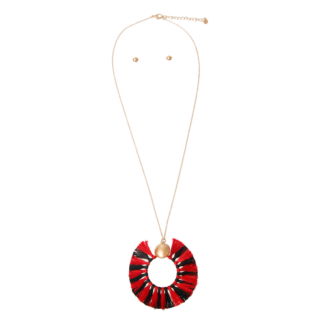 Red and Black Silk Tassel Necklace Set