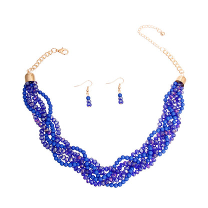 Blue Glass Bead Twist Necklace