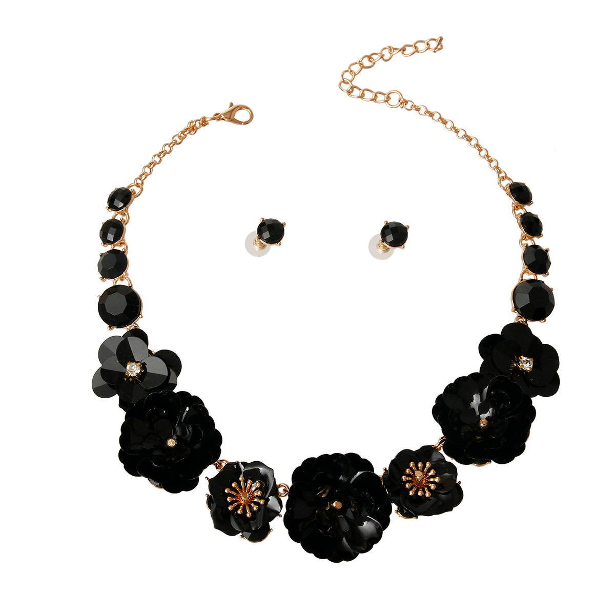 Black Metal Flower Necklace Set