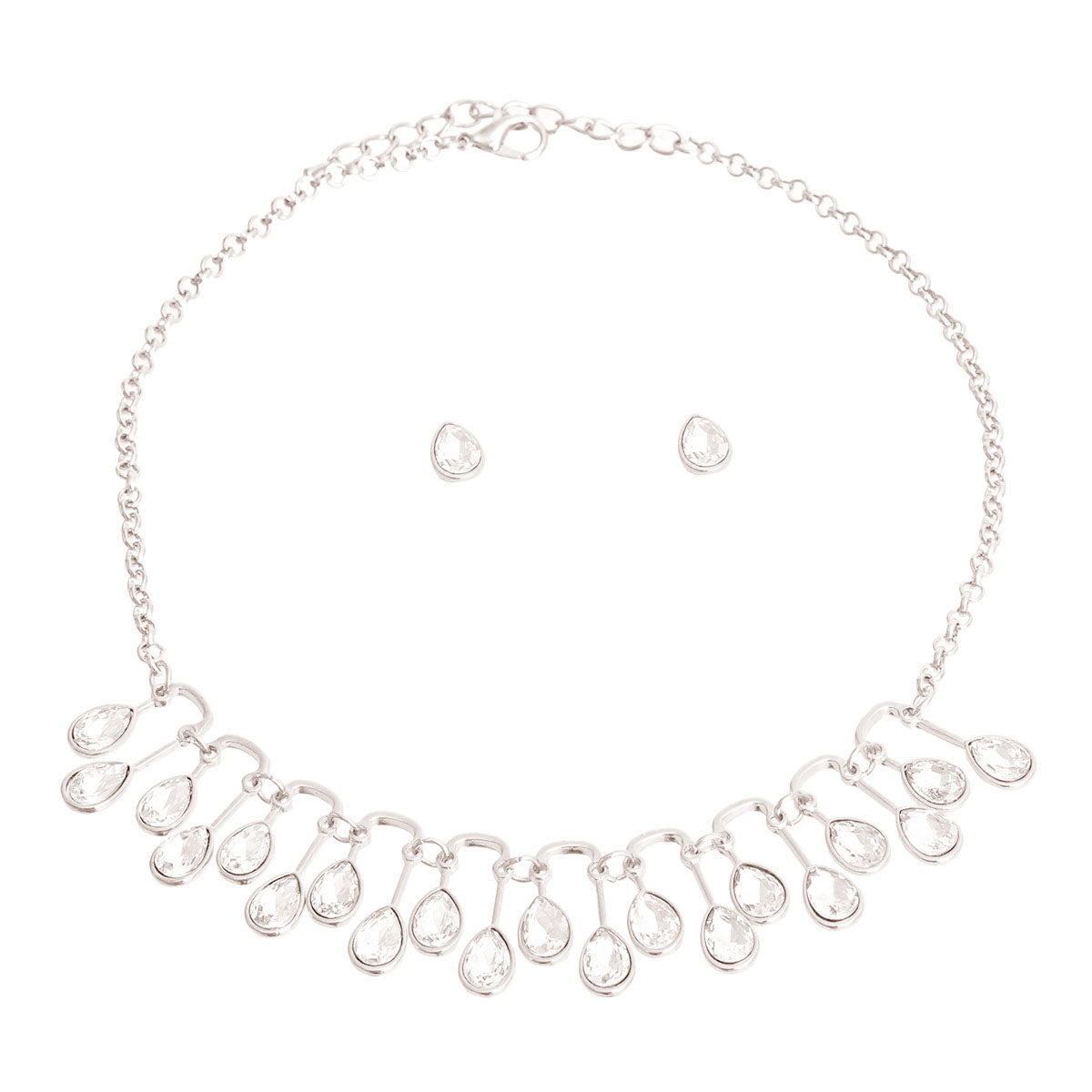 Silver Pear Crystal U Link Necklace