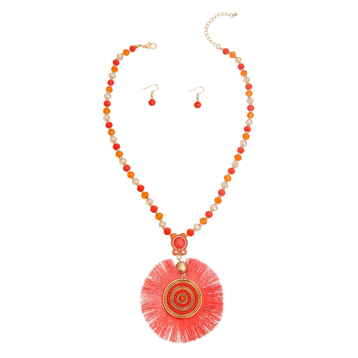 Coral and Gold Bead Fan Tassel Set