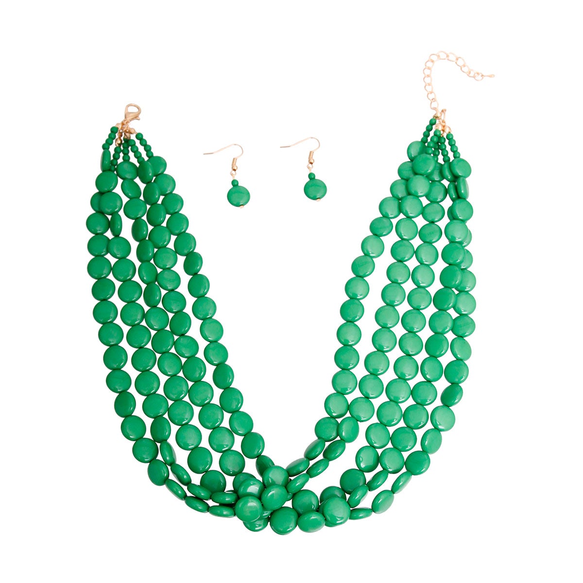 Green Flat Bead Necklace Set