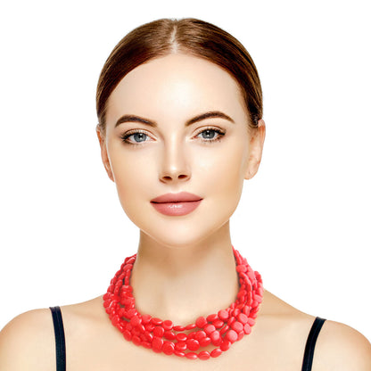 Red Flat Bead Necklace Set