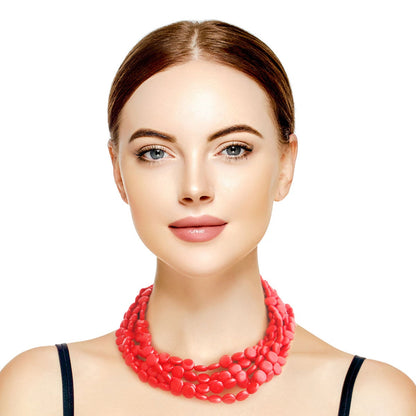 Red Flat Bead Necklace Set