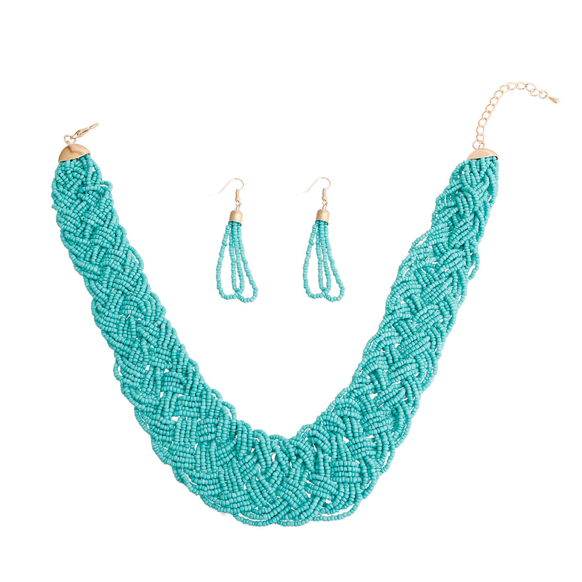Turquoise Seed Bead Braided Collar Set
