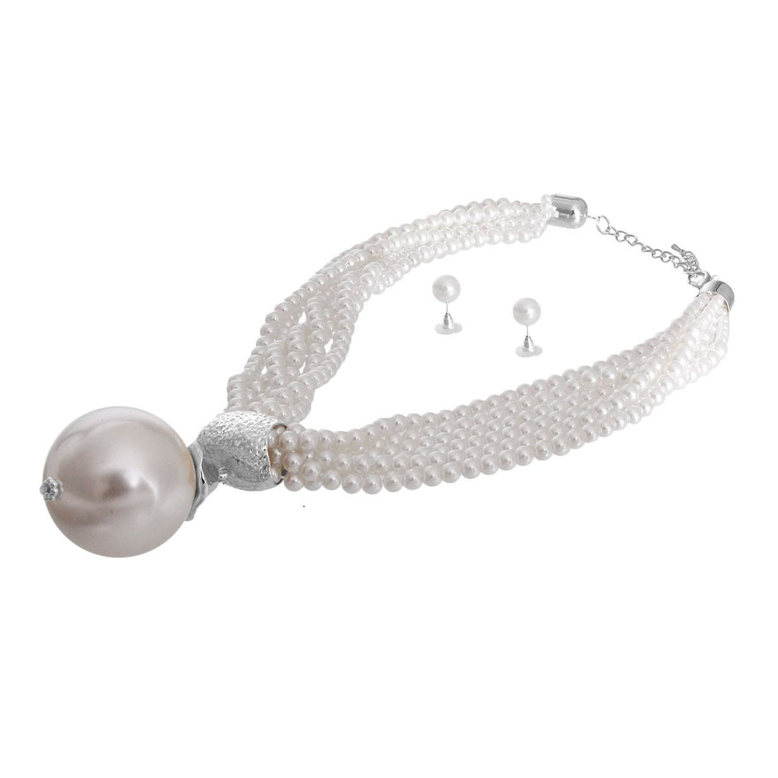 White Pearl 6 Strand Pendant Set