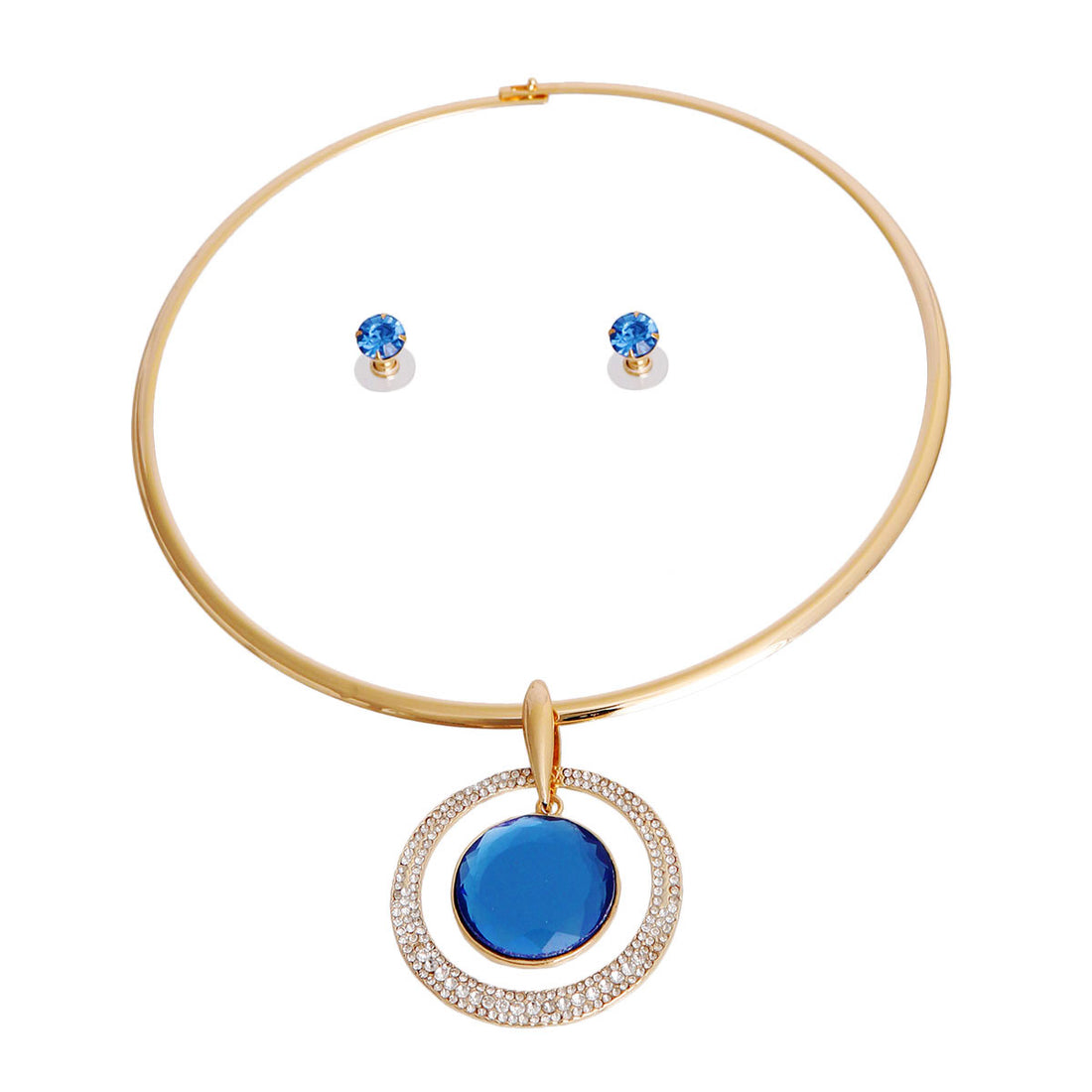 Blue Rigid Hook Round Crystal Choker