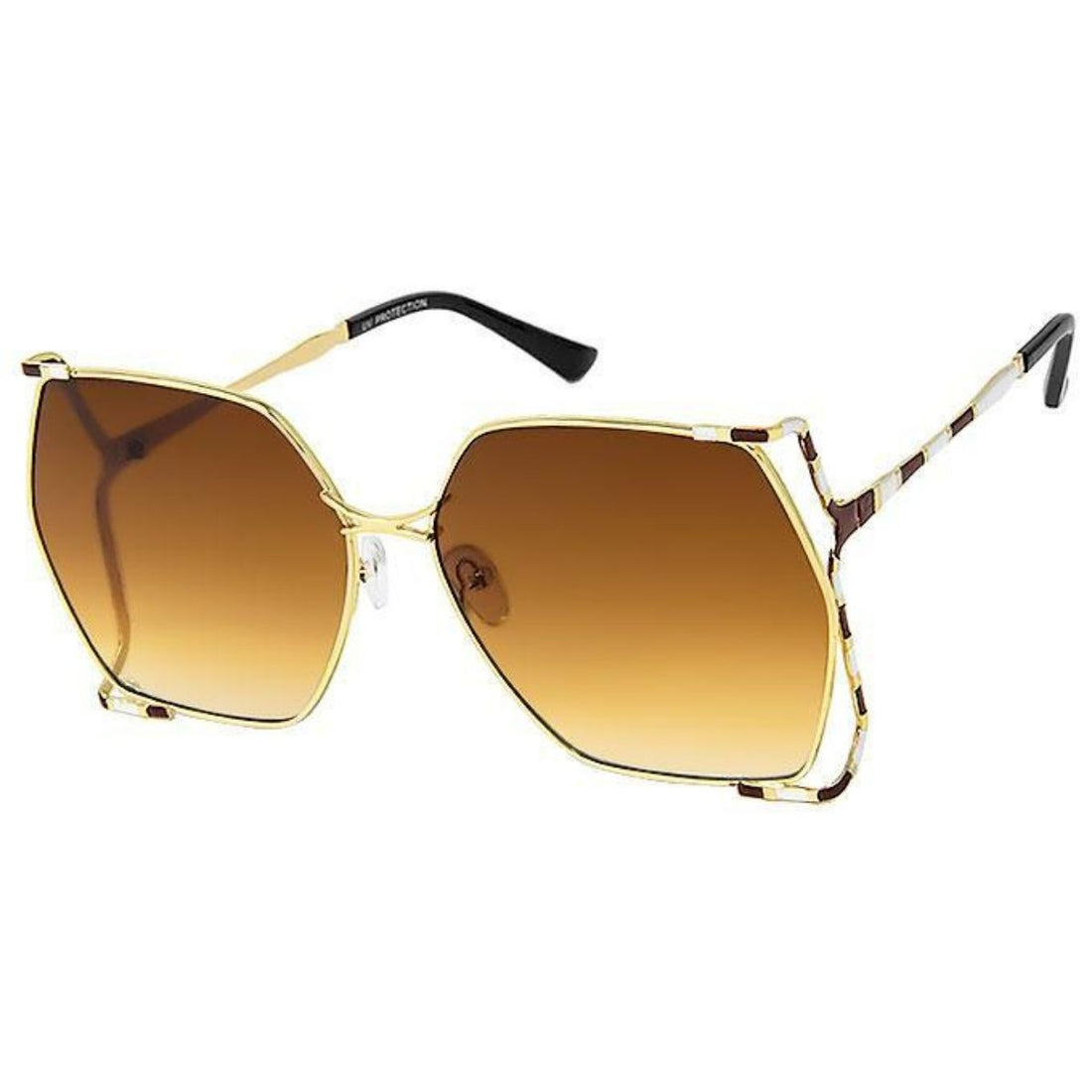 Brown Square Striped Arm Sunglasses