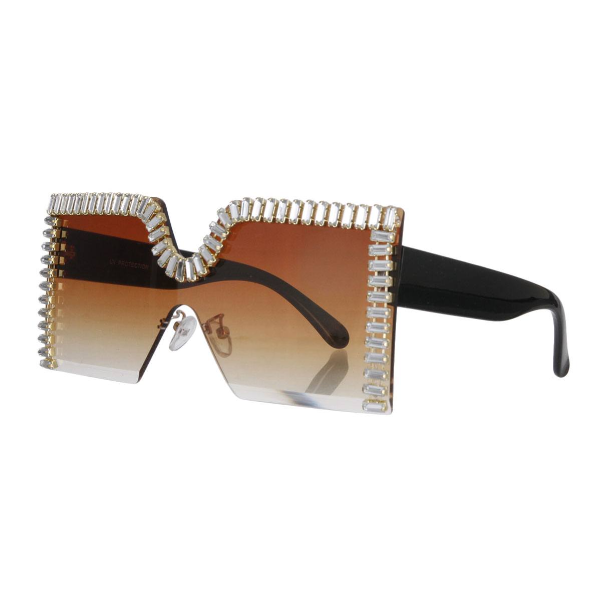 Brown Baguette Stone Square Sunglasses