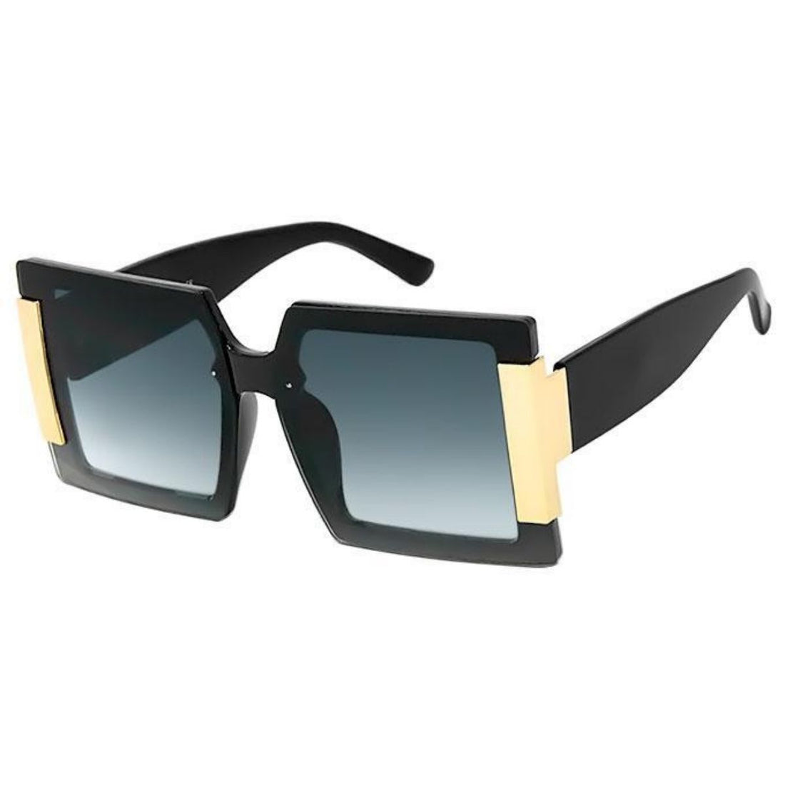 Black Shiny Gold Temple Sunglasses