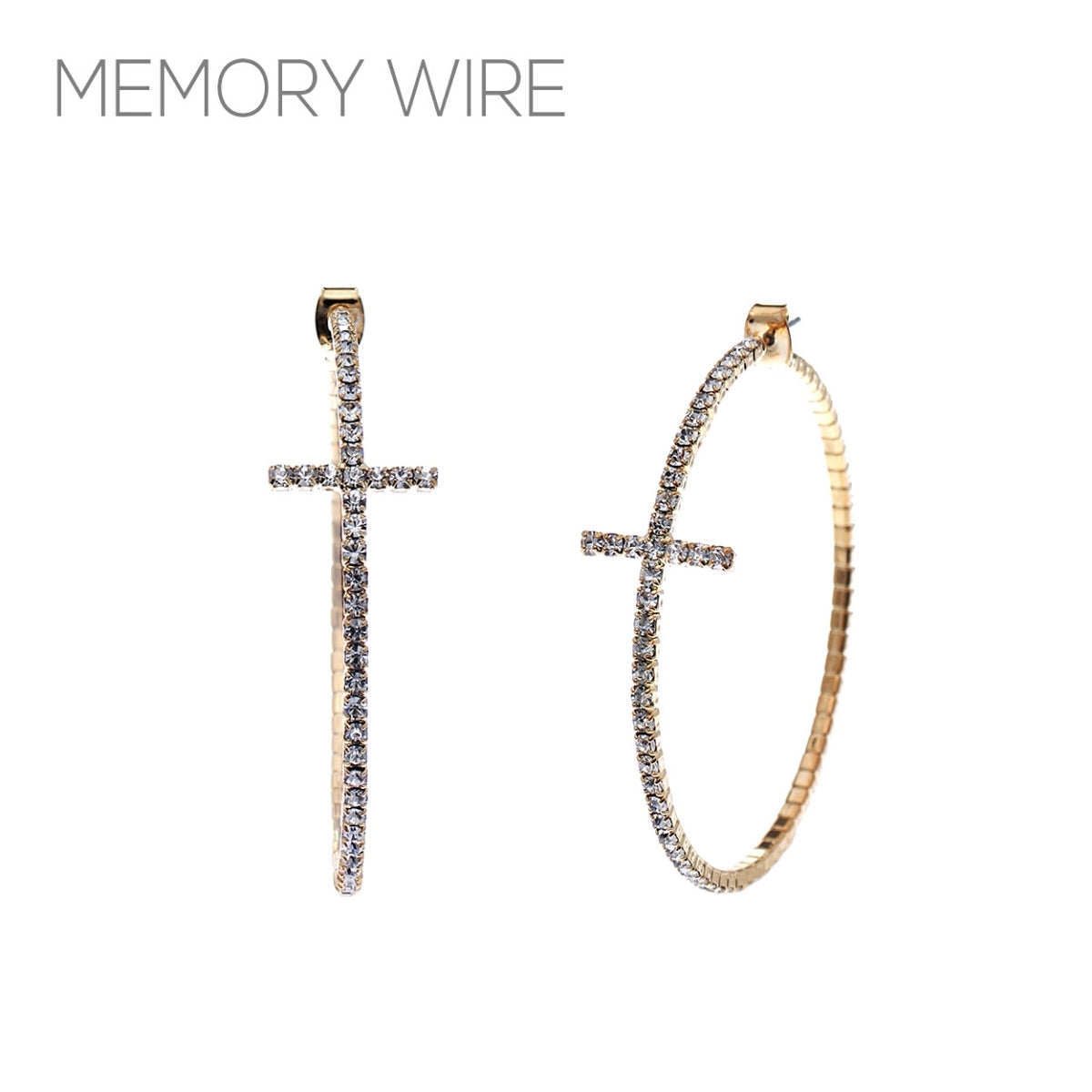 Gold Stone Memory Wire Cross Hoops