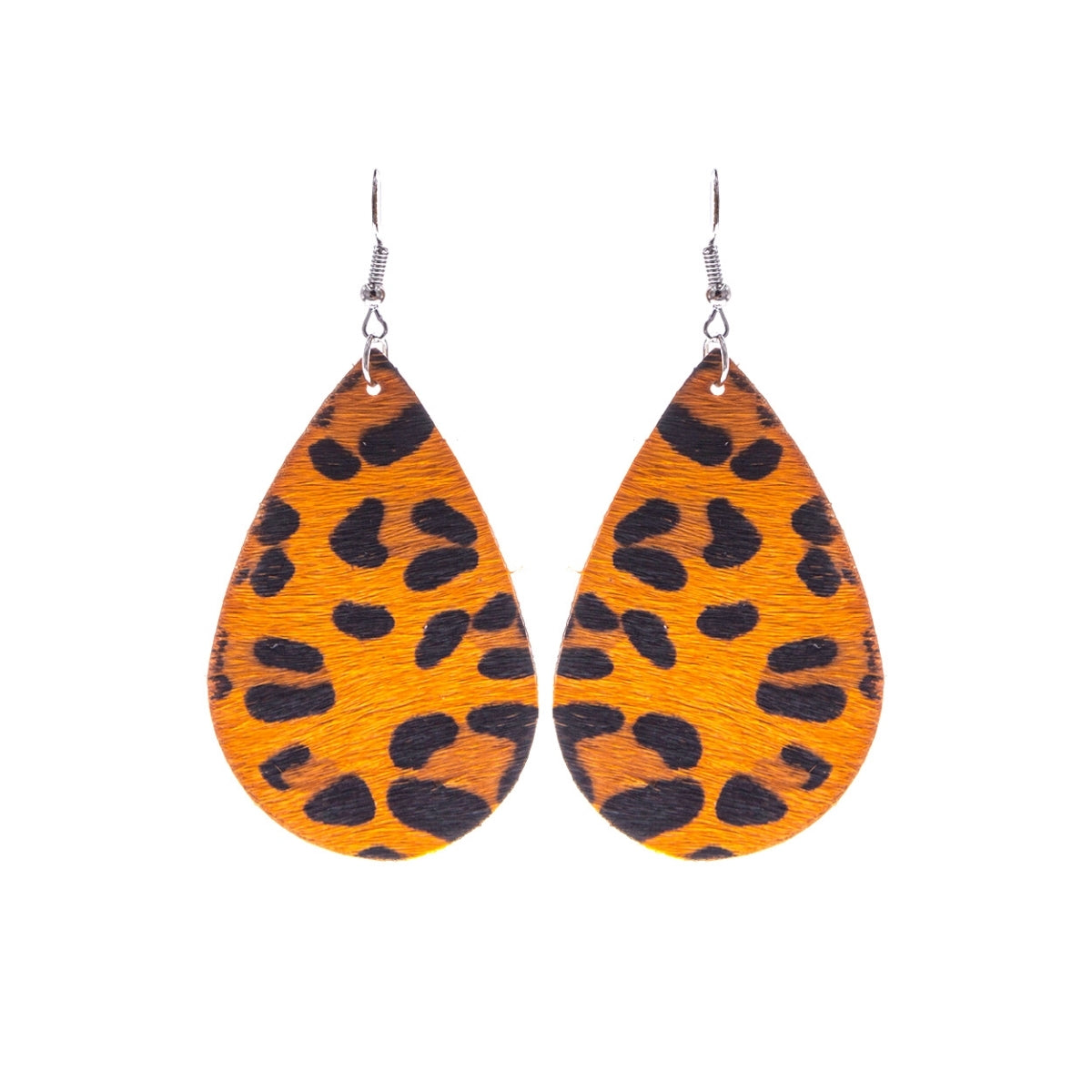 Faux Fur Orange Leopard Teardrop Earrings