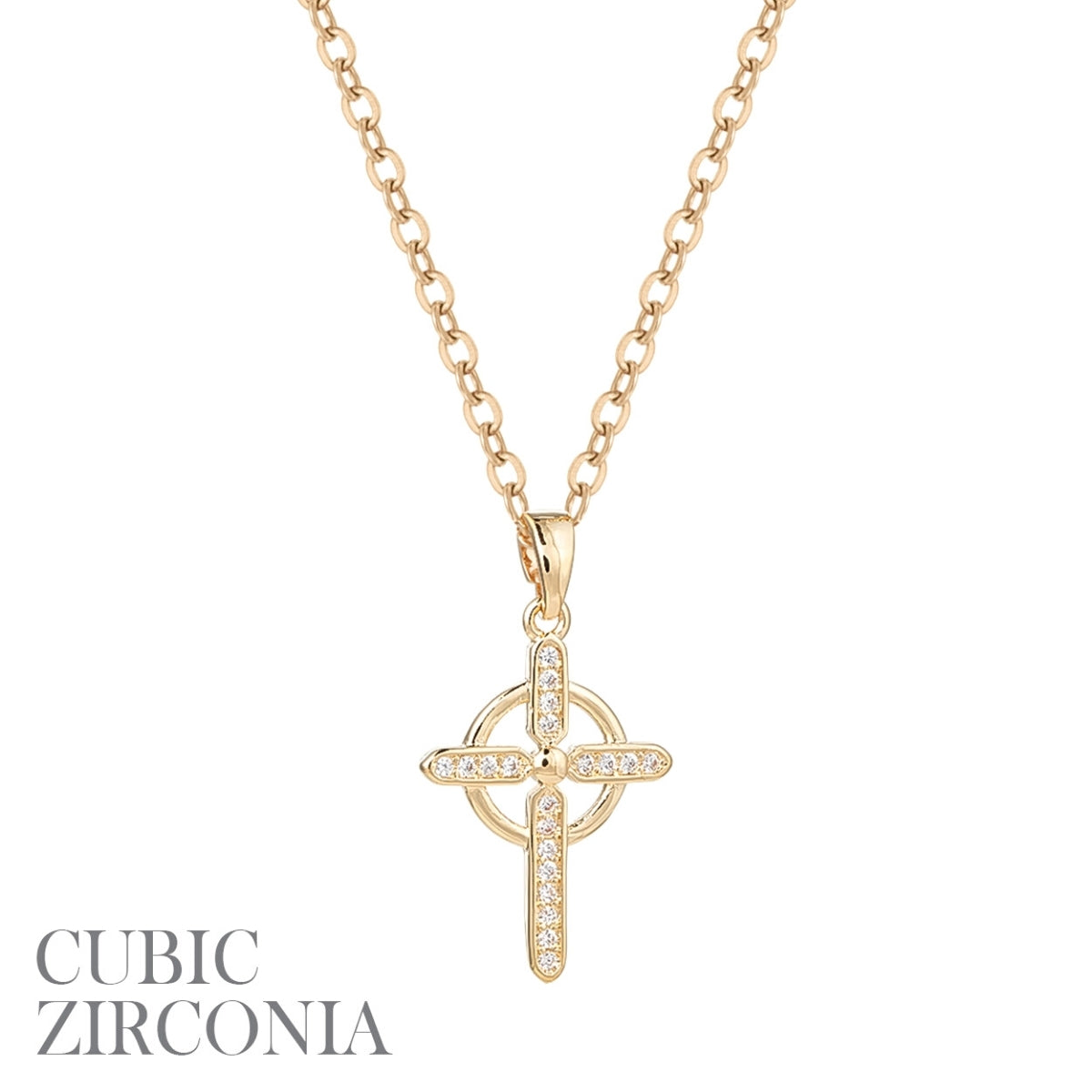 Gold Cubic Zirconia Celtic Cross Necklace