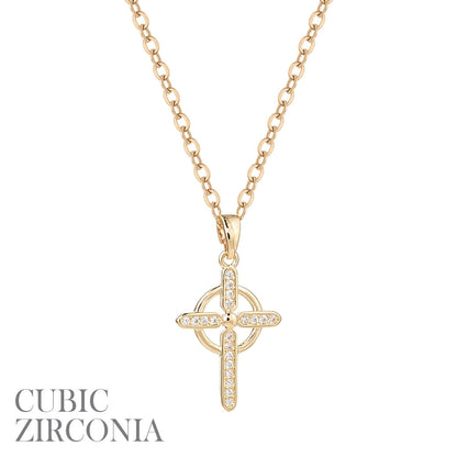 Gold Cubic Zirconia Celtic Cross Necklace