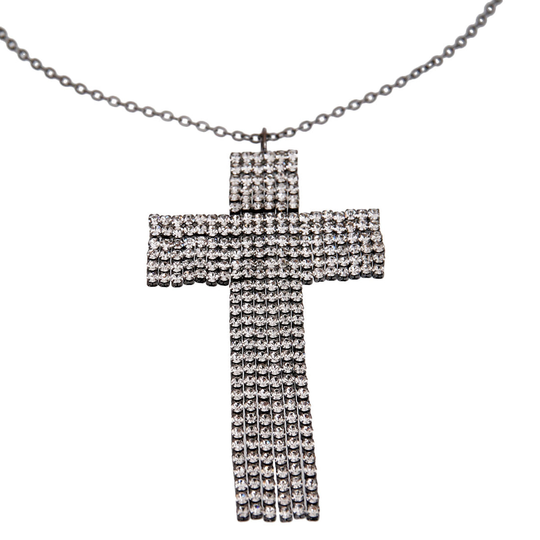 Hematite Pave Fringe Cross Necklace