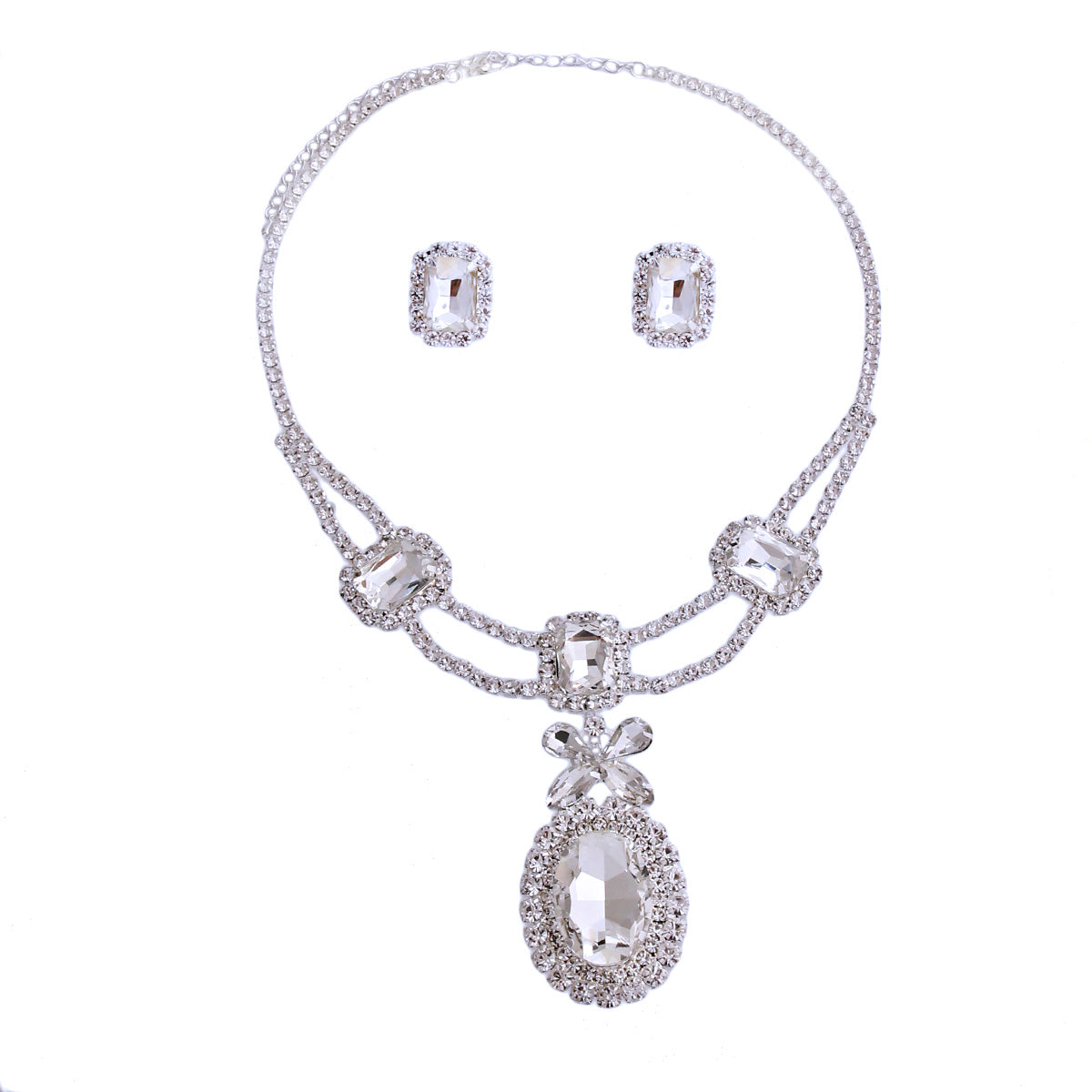 Silver Clear Oval Bridal Necklace