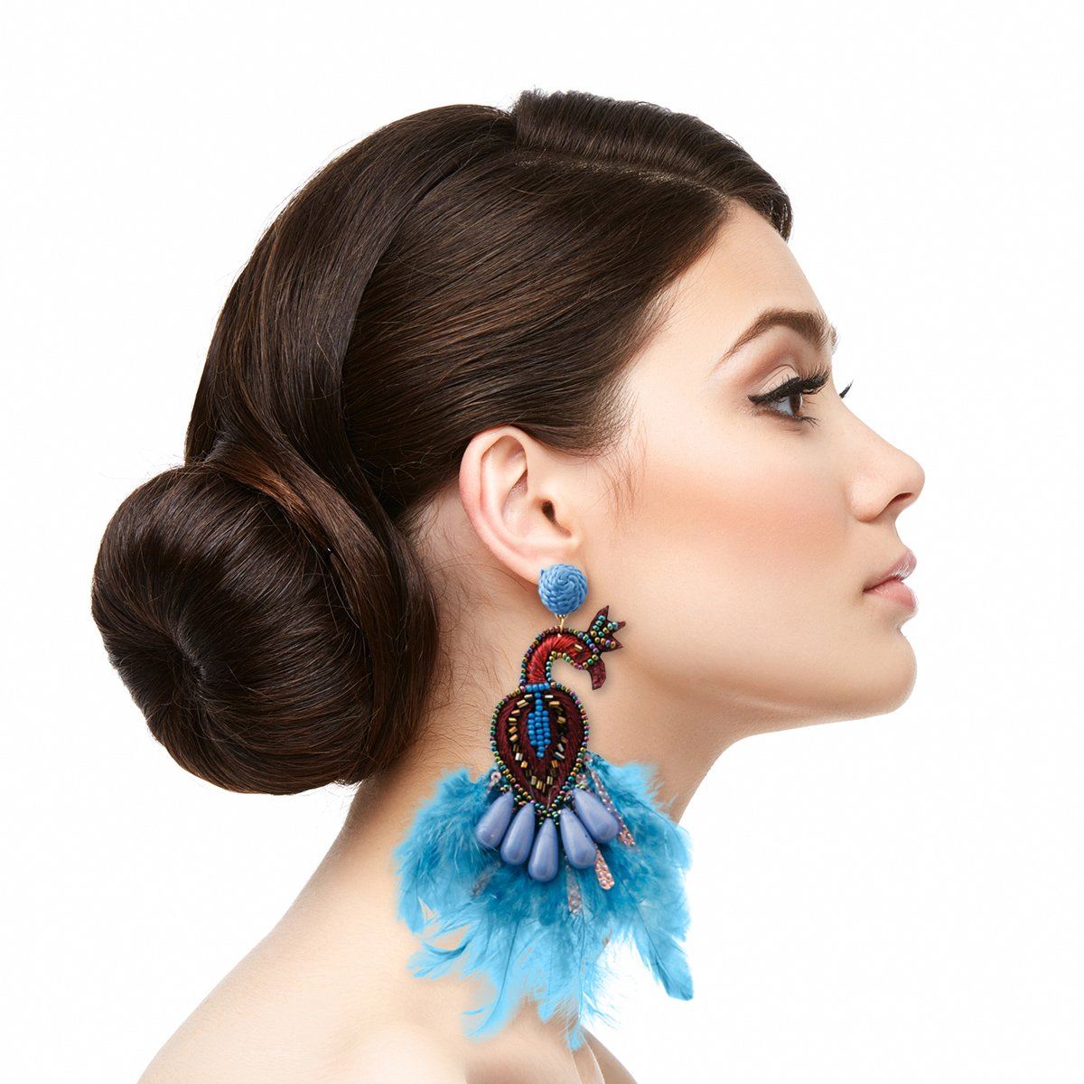 Peacock Bead and Feather Earrings