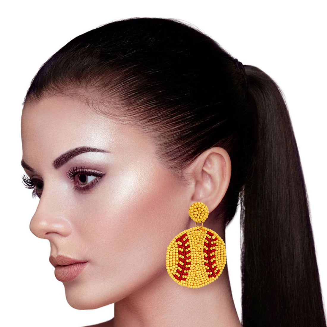 Yellow Beaded Baseball Earrings