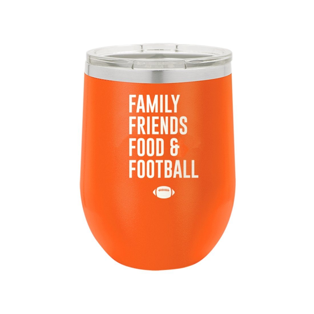 Family, Friends, Food, &amp; Football Orange 12oz Insulated Tumbler