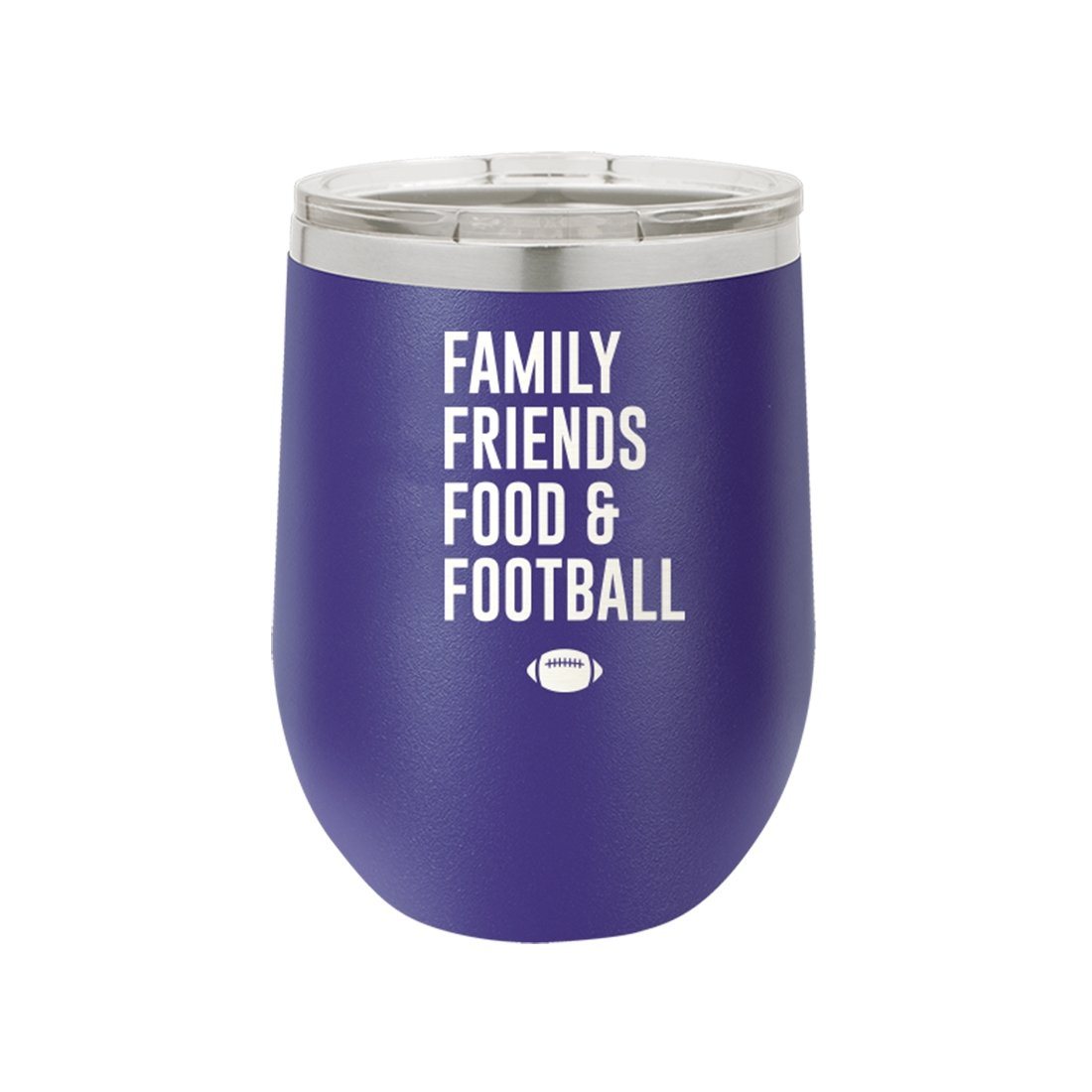 Family, Friends, Food, &amp; Football Purple 12oz Insulated Tumbler