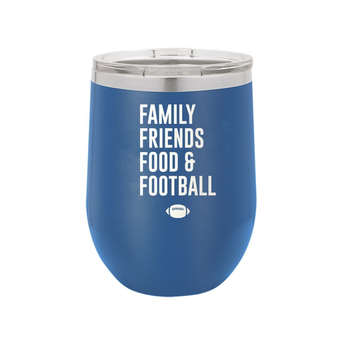 Family, Friends, Food, &amp; Football Royal Blue 12oz Insulated Tumbler
