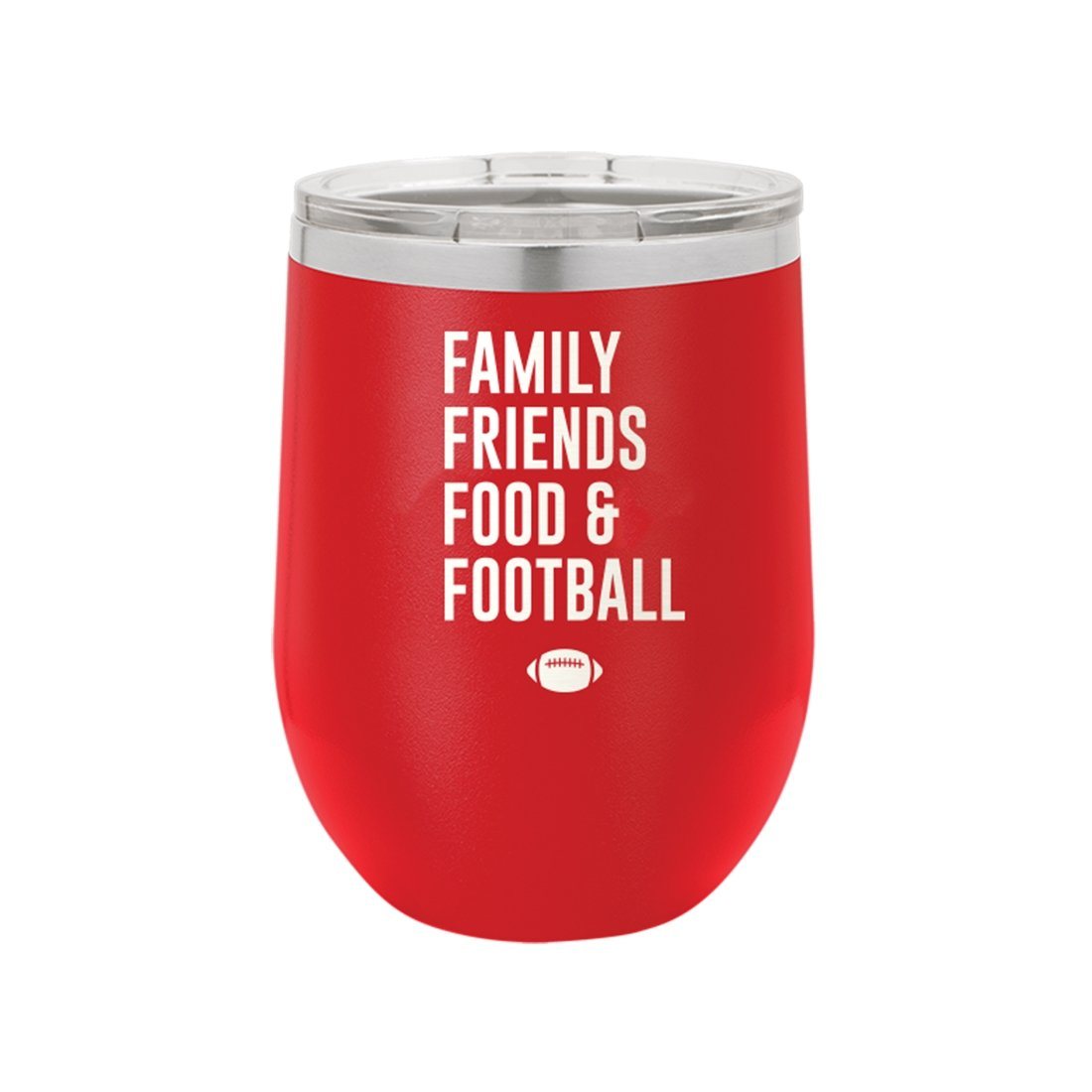 Family, Friends, Food, &amp; Football Red 12oz Insulated Tumbler