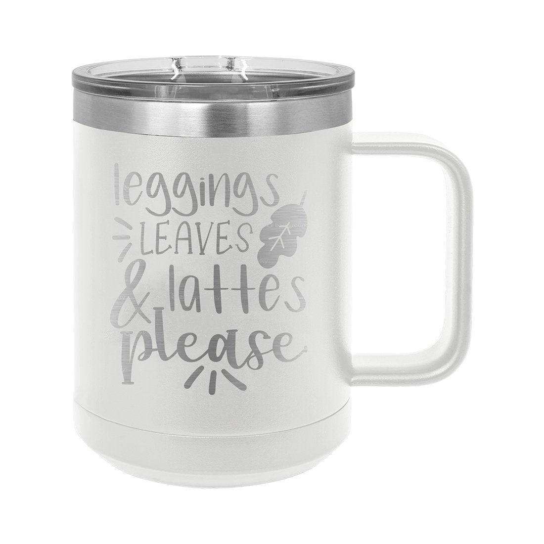 Leggings, Leaves, &amp; Lattes White 15oz Insulated Mug