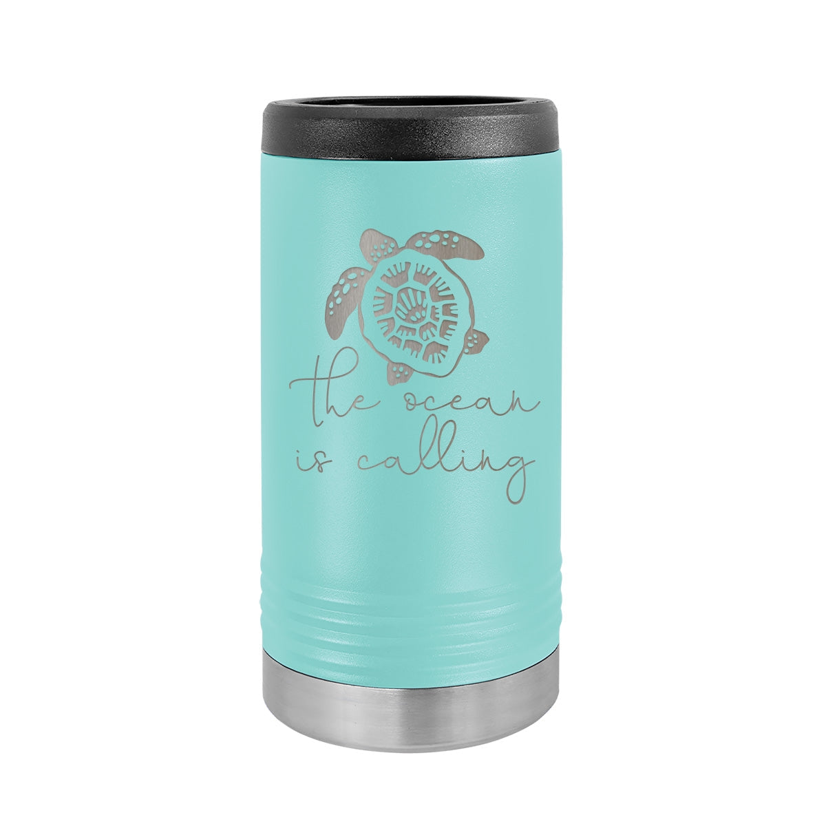 The Ocean is Calling Teal Slim Can Beverage Holder