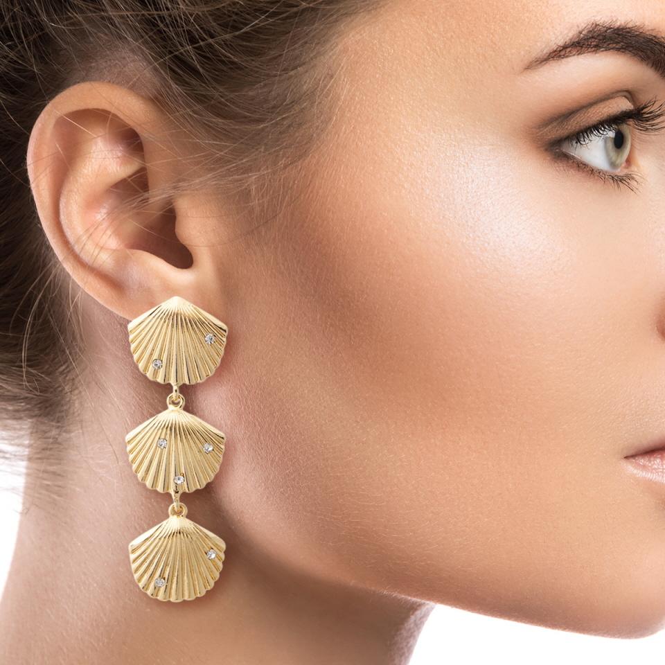 Rhinestone Shell Drop Earrings