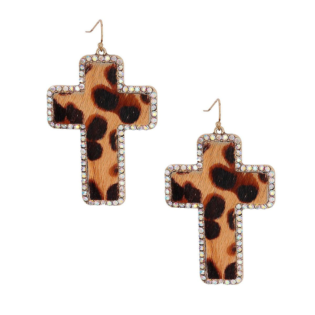 Genuine Leather Leopard Cross Earrings