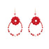 Red Flower Teardrop Earrings with Pearl and Bead Detail