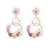 White Flower Double Drop Hoop Earrings