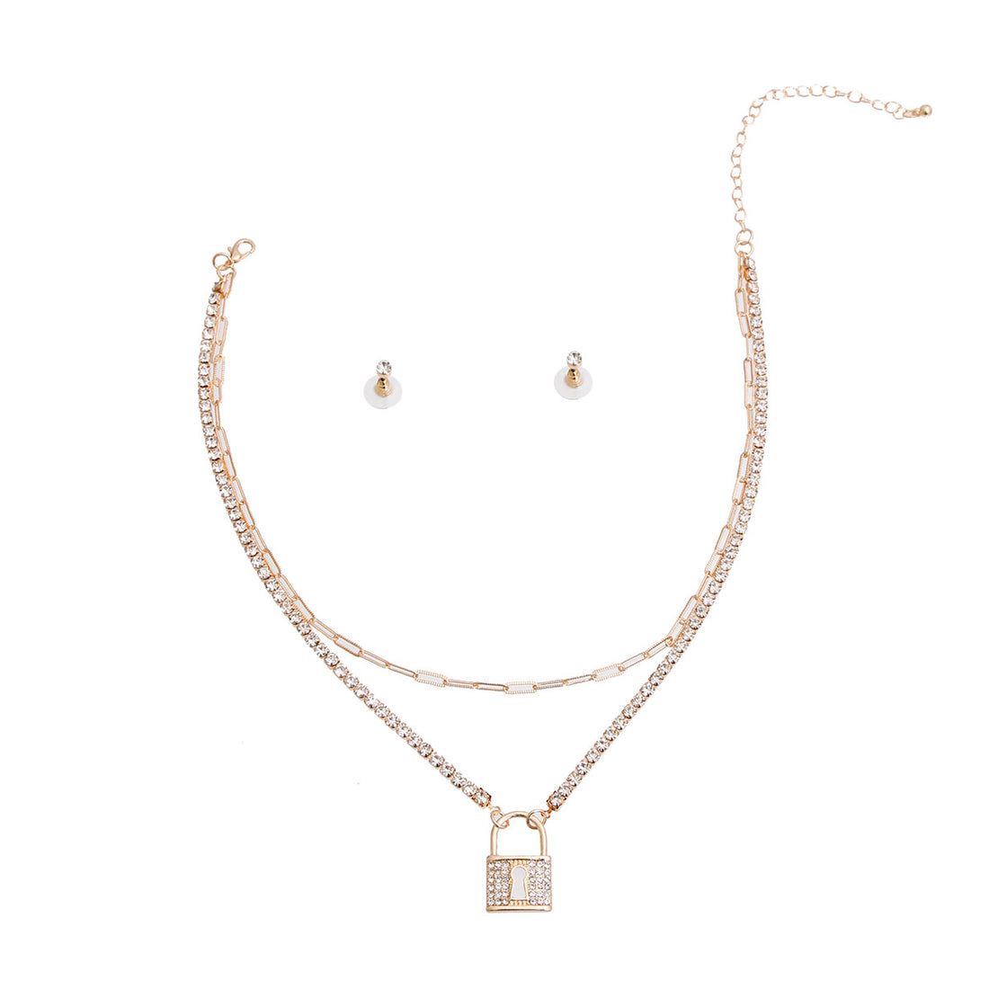 Gold 2 Layer Lock Necklace Set