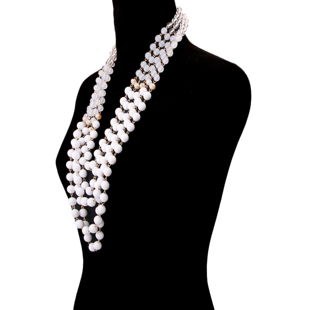 Ombre White Bead Multi Strand Layered Necklace Set
