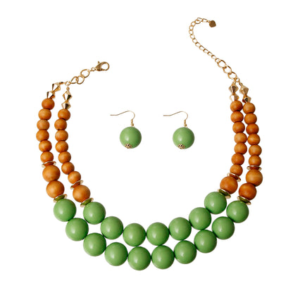 Wooden Bead Necklace Set