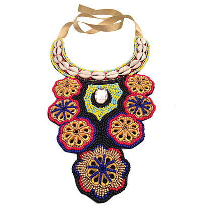 Multi Color Cowrie Shell Tribal Bib Necklace